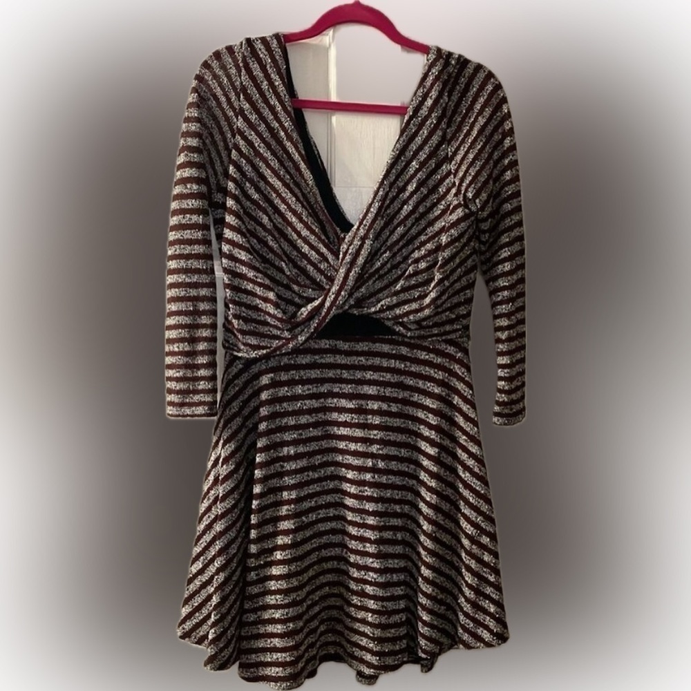 Free People red\gray striped mini dress- size large